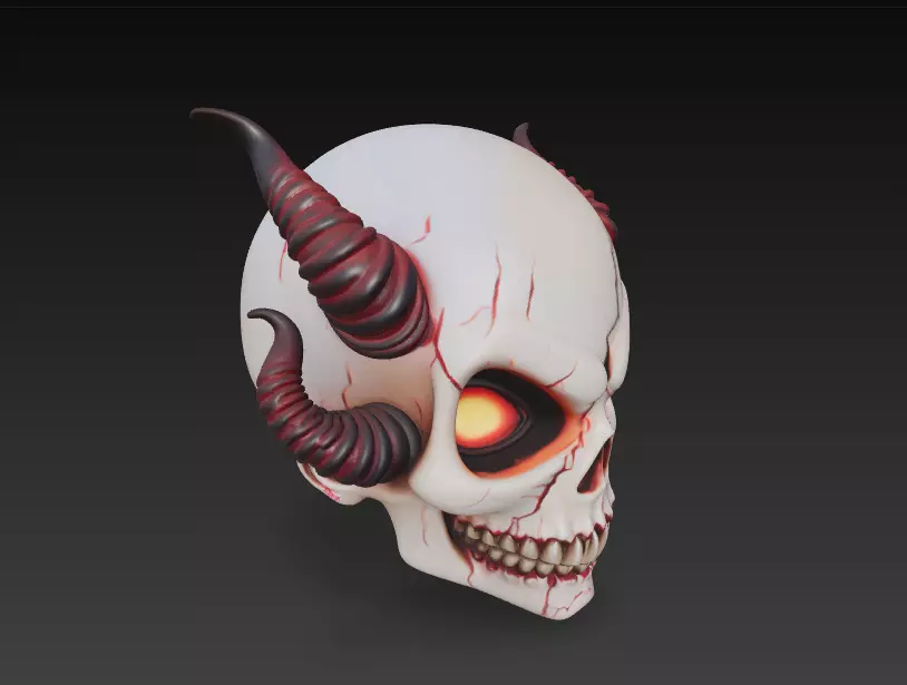 Infernal Horned Skull - Stylized Demonic Cracked Skull 3D print model_5