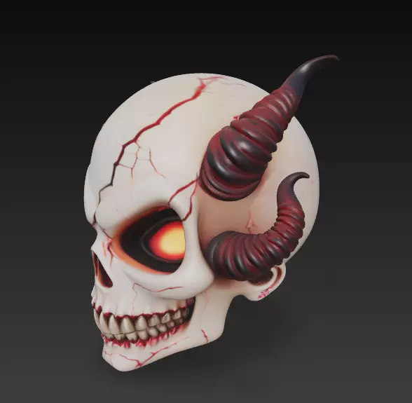 Infernal Horned Skull - Stylized Demonic Cracked Skull 3D print model_4