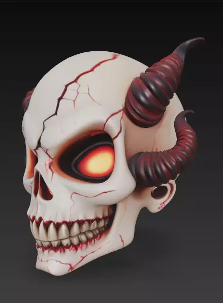 Infernal Horned Skull - Stylized Demonic Cracked Skull 3D print model_2