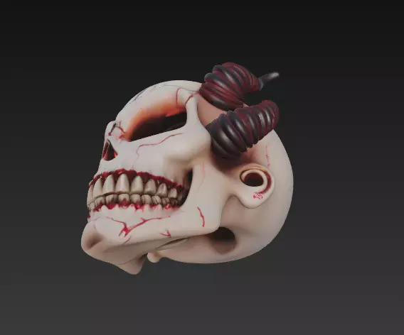 Infernal Horned Skull - Stylized Demonic Cracked Skull 3D print model_7