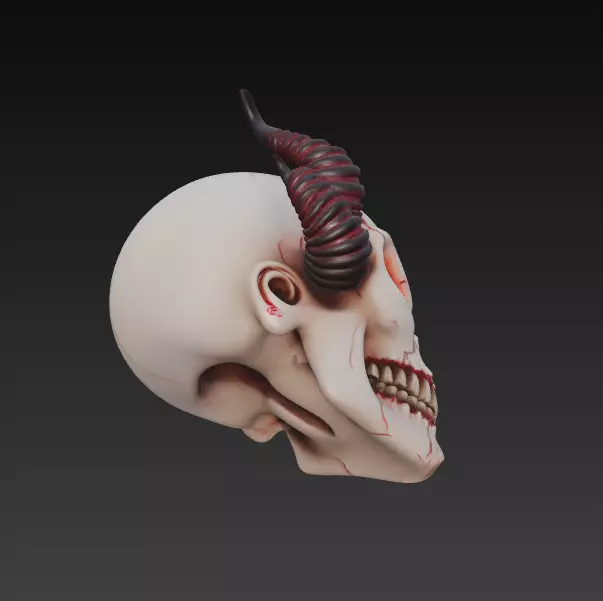 Infernal Horned Skull - Stylized Demonic Cracked Skull 3D print model_6