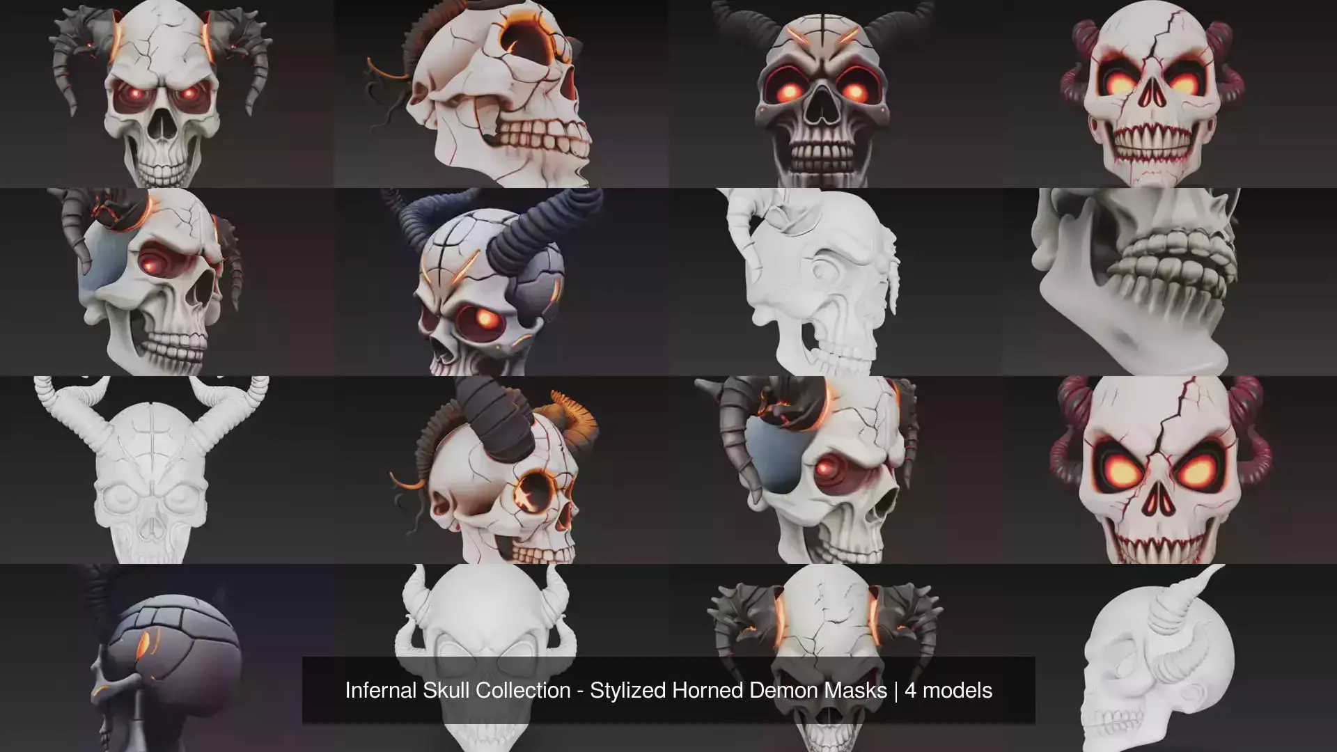 Infernal Skull Collection - Stylized Horned Demon Masks _0
