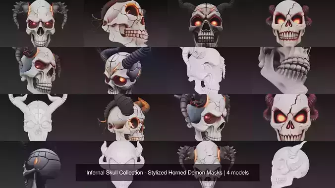 Infernal Skull Collection - Stylized Horned Demon Masks 