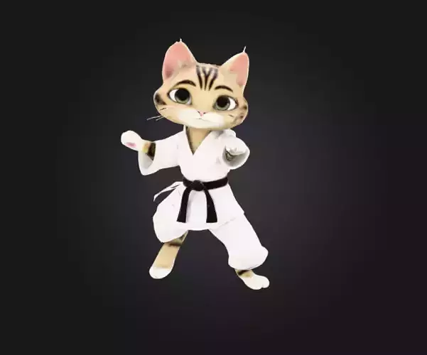 Karate Cat Detailed Mid Poly 3d print ready model  3D model