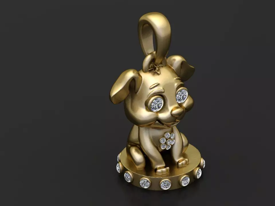 Gold puppy pendant 3D printable model 3D print model_1