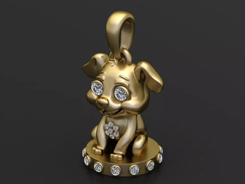 Gold puppy pendant 3D printable model 3D print model_0