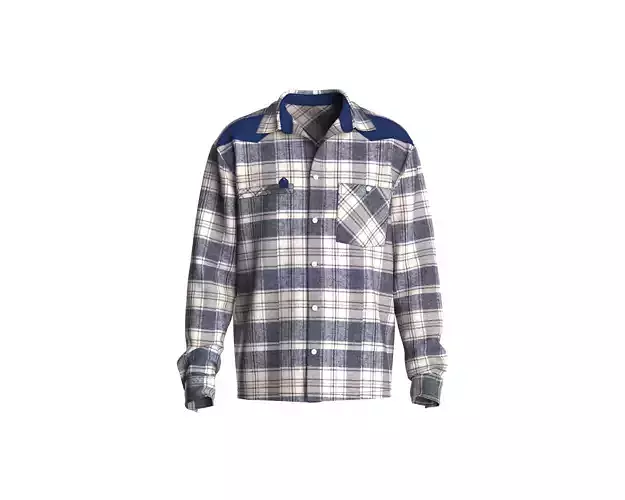 Mens shirt with check and solid fabric 3D model