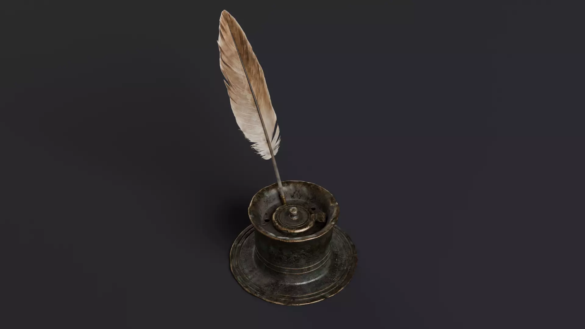 old inkwell and quill set 3D model_0