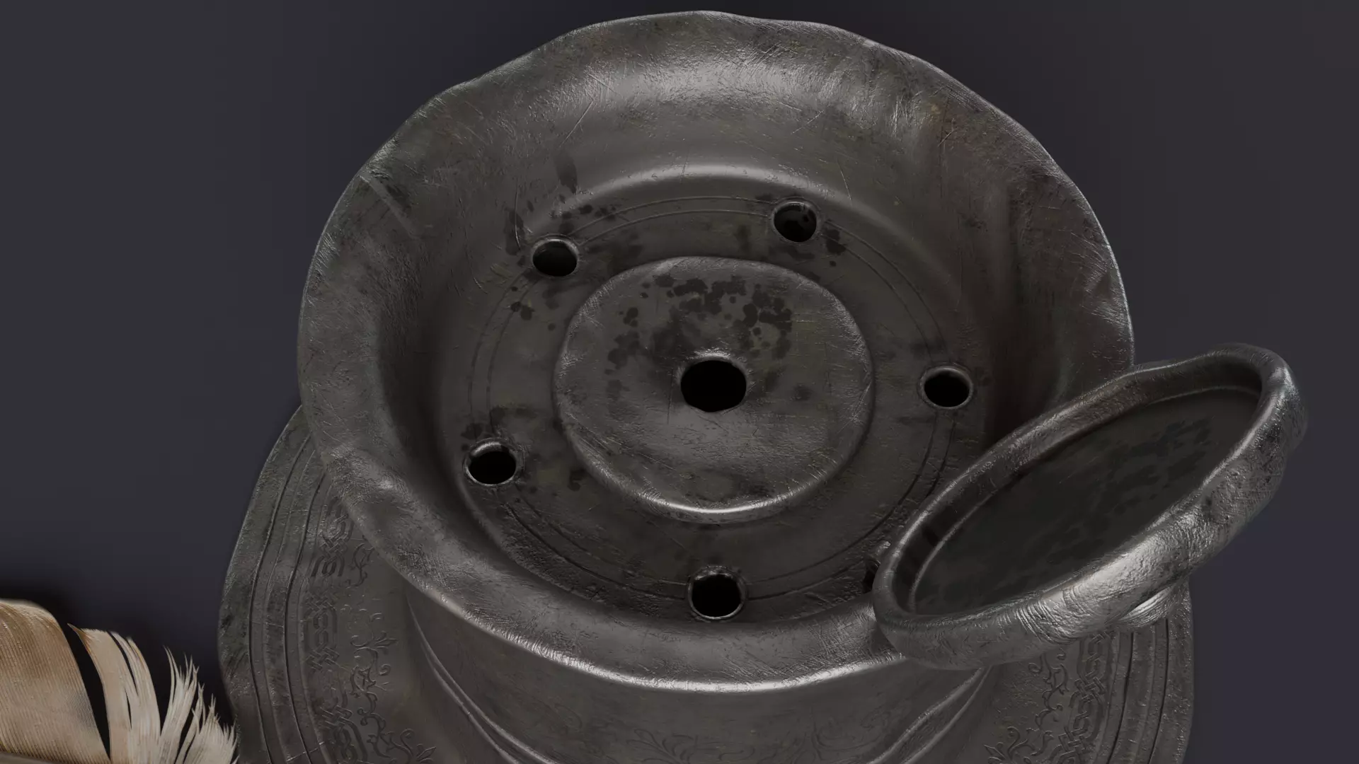 old inkwell and quill set 3D model_9