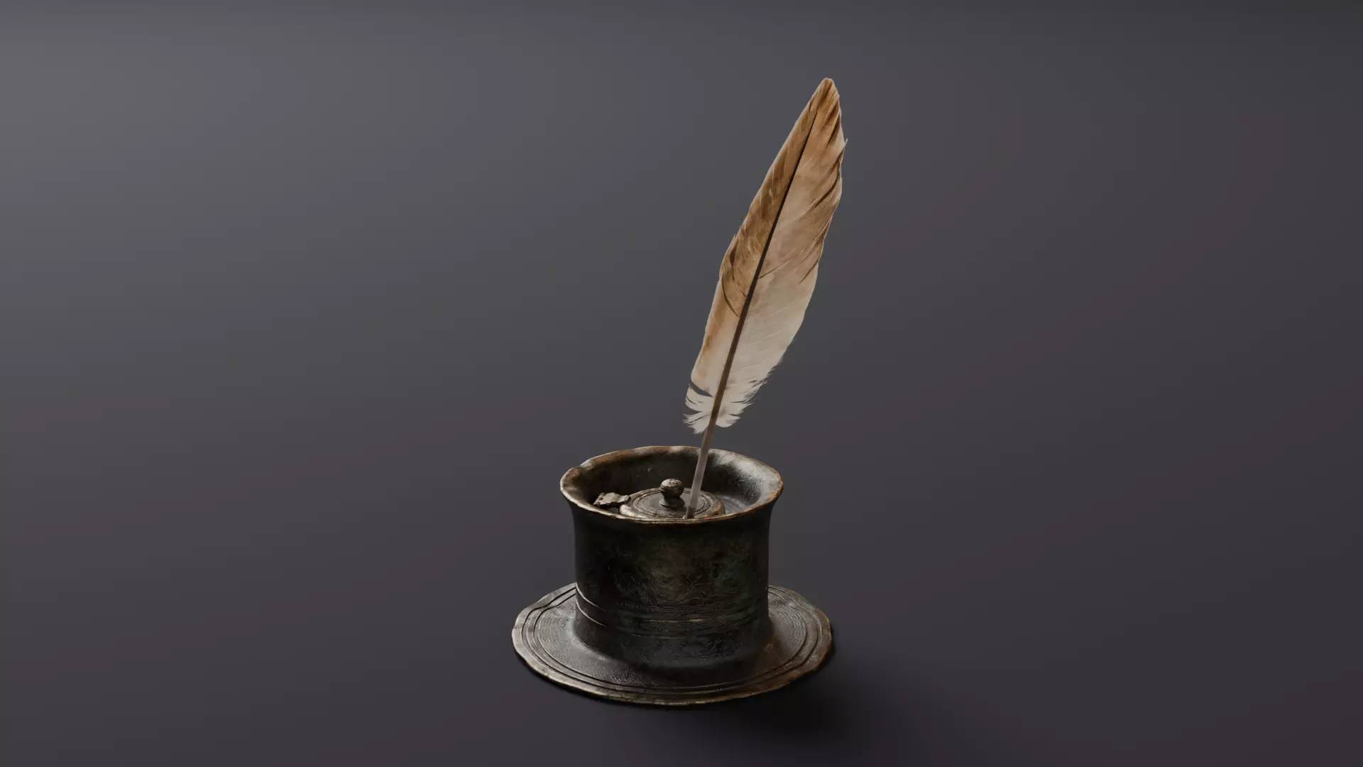 old inkwell and quill set 3D model_1