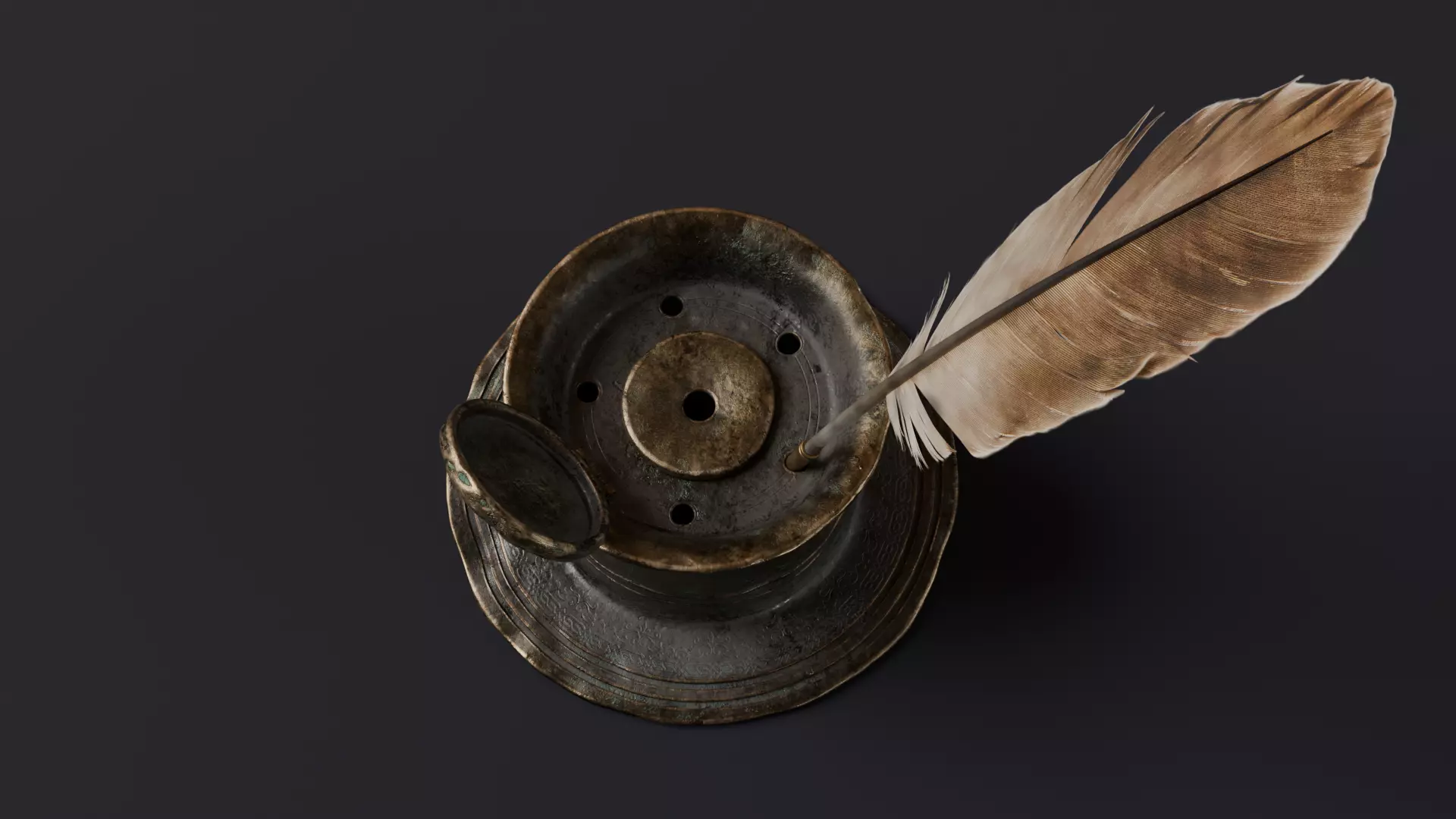 old inkwell and quill set 3D model_5
