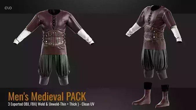 Medieval Male Outfit Pack - 21 Items Vol 02 - ZPRJ - OBJ - FBX  