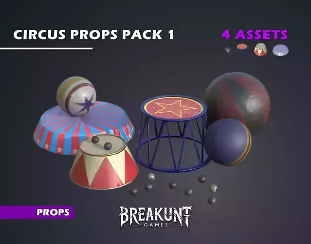 Circus Props Pack 1 - 3D Models pack -  4 assets 