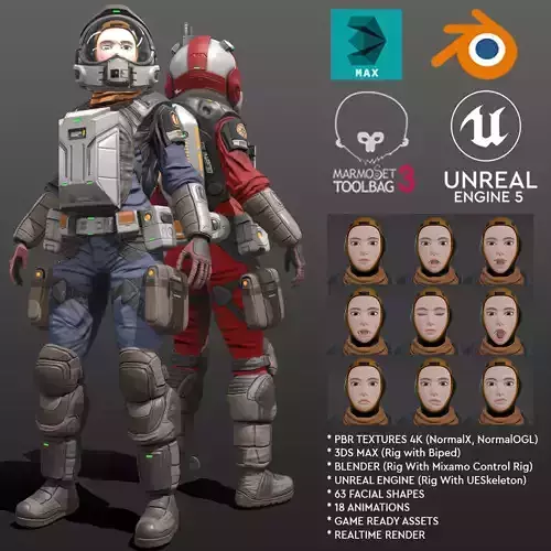 Space Suit Female Low-poly 3D model