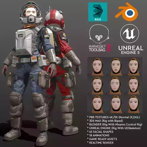 Space Marshal Female Low-poly 3D model