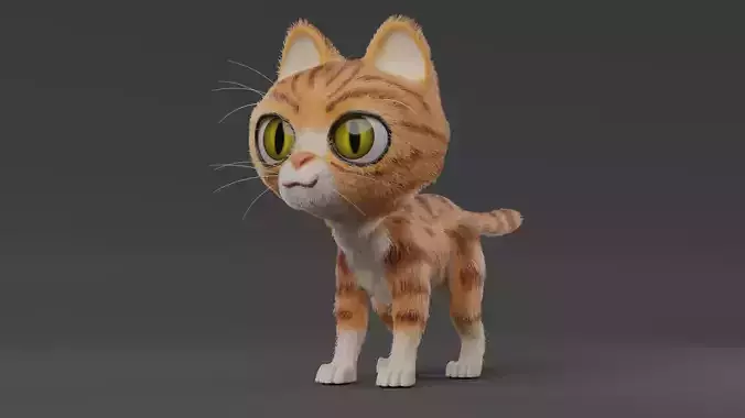 3D Stylized Cat Lowpoly with Fur