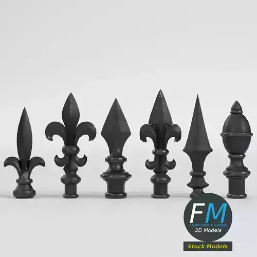 Cast iron fence finials set 1 Low-poly 3D model