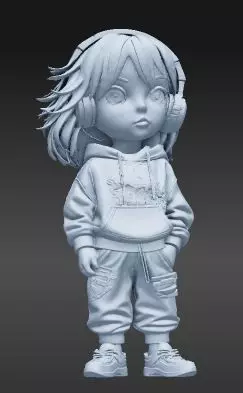 K-Style Chibi Girl with Headphones Urban Figure 3D print model_0