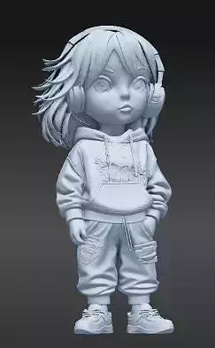 K-Style Chibi Girl with Headphones Urban Figure