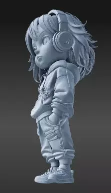 K-Style Chibi Girl with Headphones Urban Figure 3D print model_1