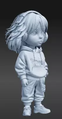 K-Style Chibi Girl with Headphones Urban Figure 3D print model_3