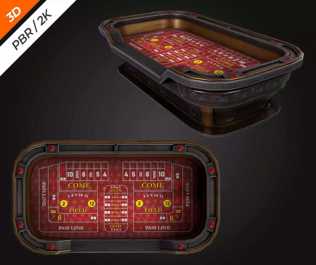 Craps Table Low-poly 3D model_9