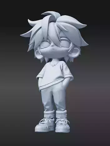 Stylish Chibi Boy with Messy Hair Urban Pose  3D print model