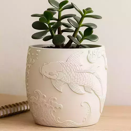 Koi Fish Plant Pot Japanese Style with Drainage No Supports