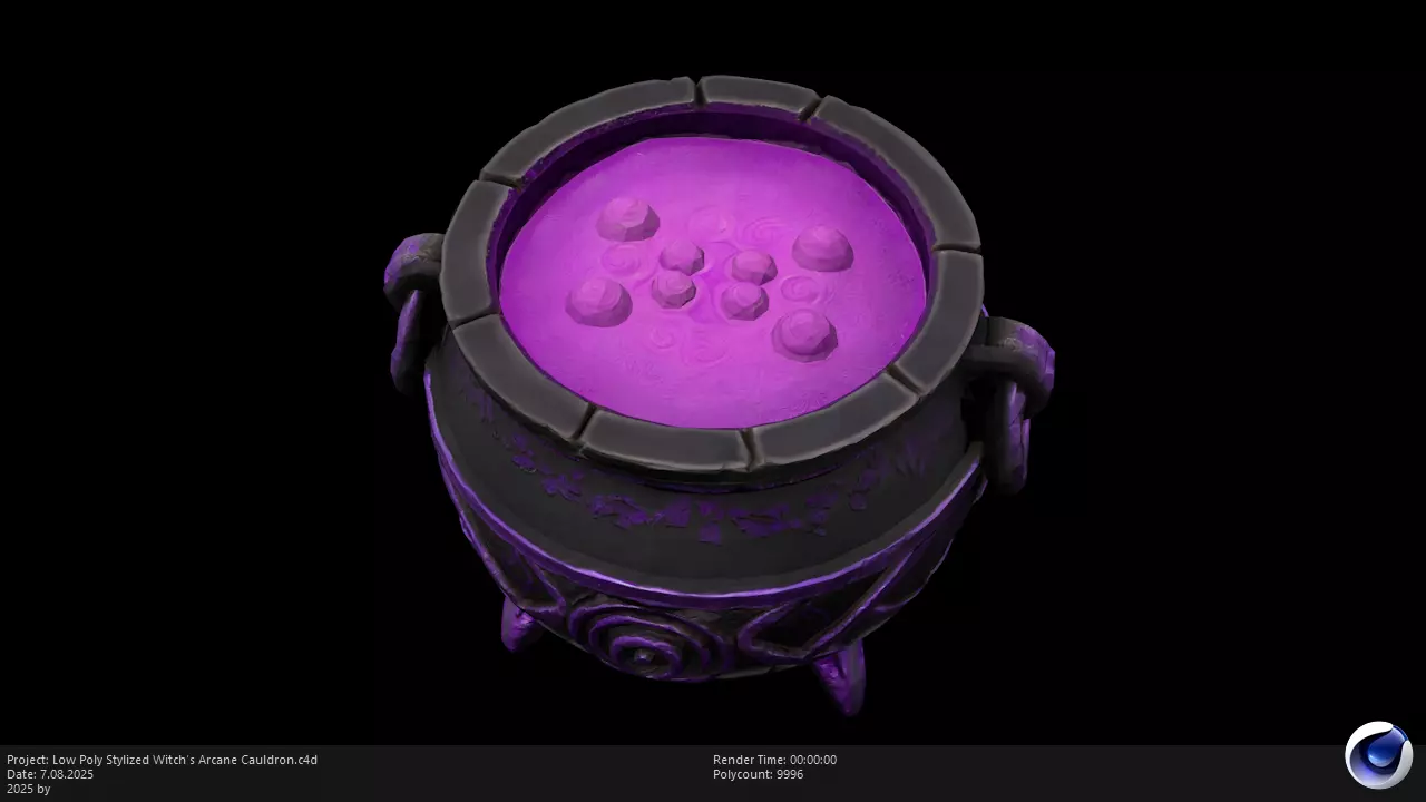 Low Poly Stylized Witchs Arcane Cauldron Low-poly 3D model_4