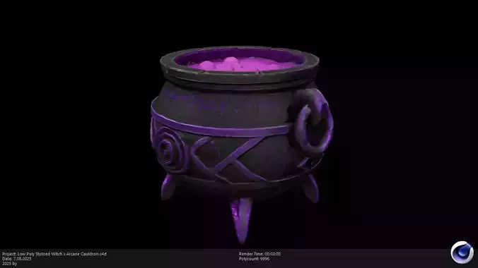 Low Poly Stylized Witchs Arcane Cauldron Low-poly 3D model