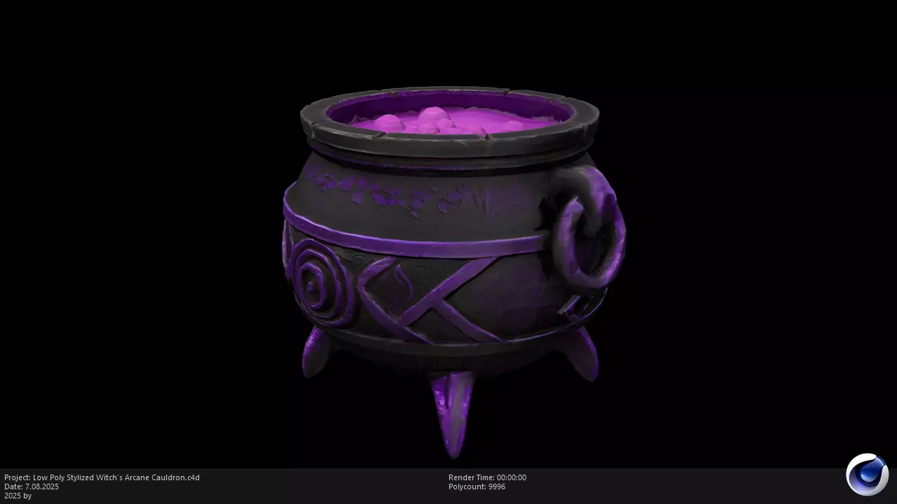 Low Poly Stylized Witchs Arcane Cauldron Low-poly 3D model_0