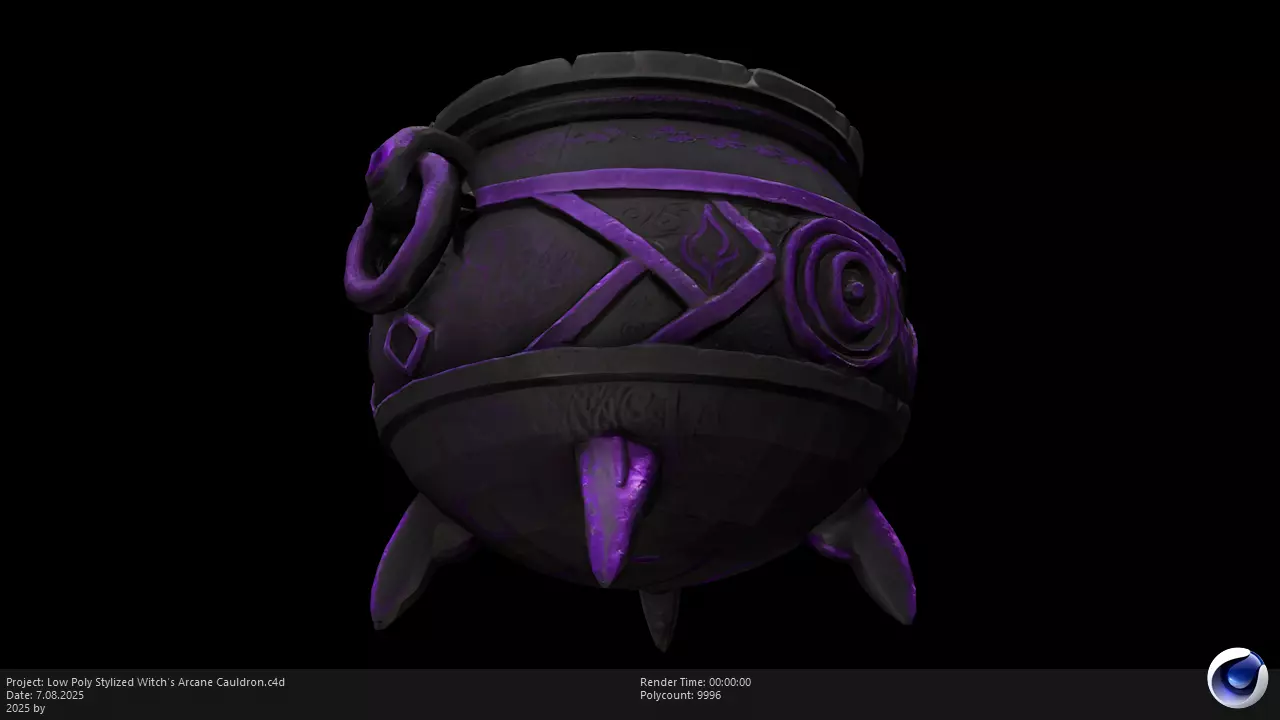 Low Poly Stylized Witchs Arcane Cauldron Low-poly 3D model_7