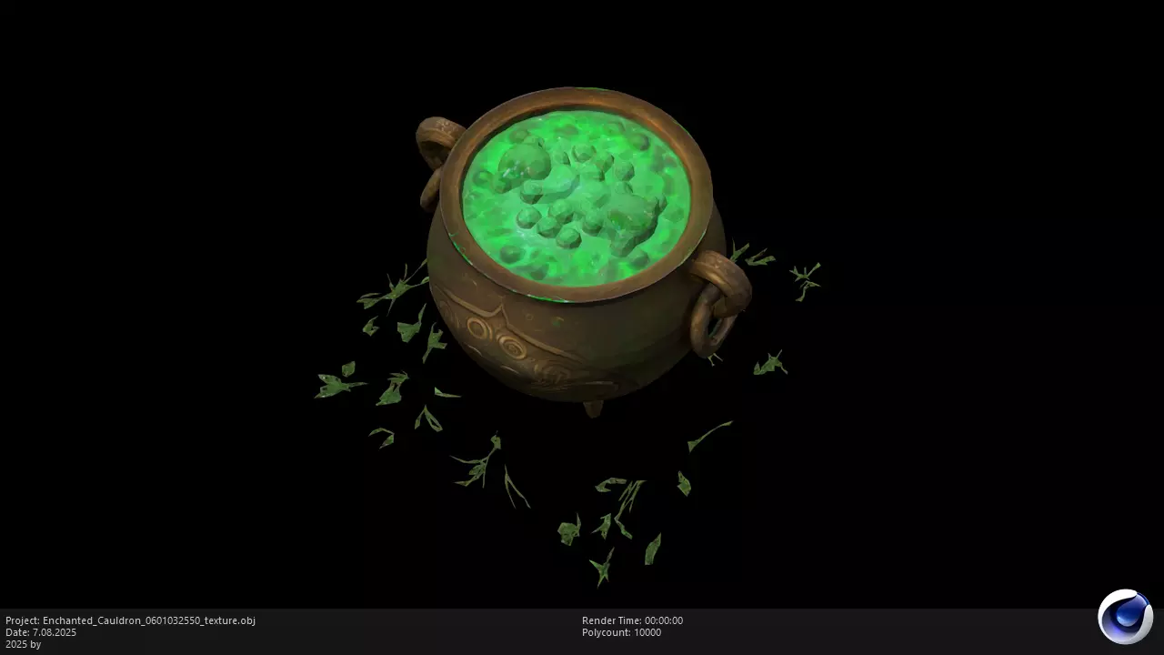 Low Poly Stylized Mystic Herbbrew Cauldron Low-poly 3D model_4
