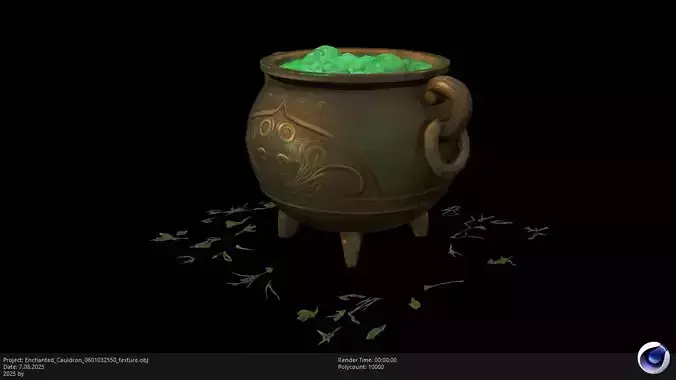 Low Poly Stylized Mystic Herbbrew Cauldron Low-poly 3D model