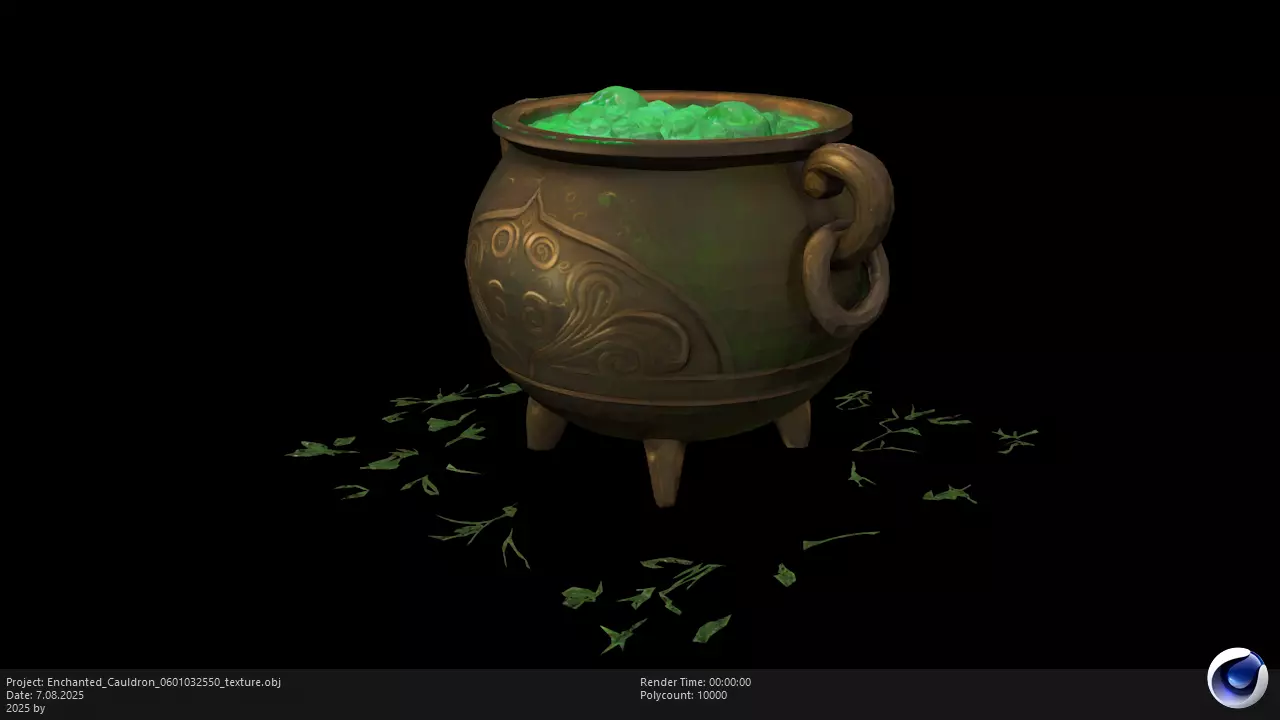 Low Poly Stylized Mystic Herbbrew Cauldron Low-poly 3D model_0