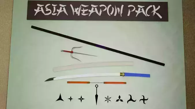 Asian Weapons Pack  11 Stylized 3D Weapons Low-poly 3D model