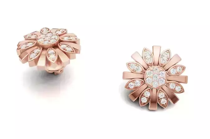Flower Shape Diamond Earrings Style Stud For Women