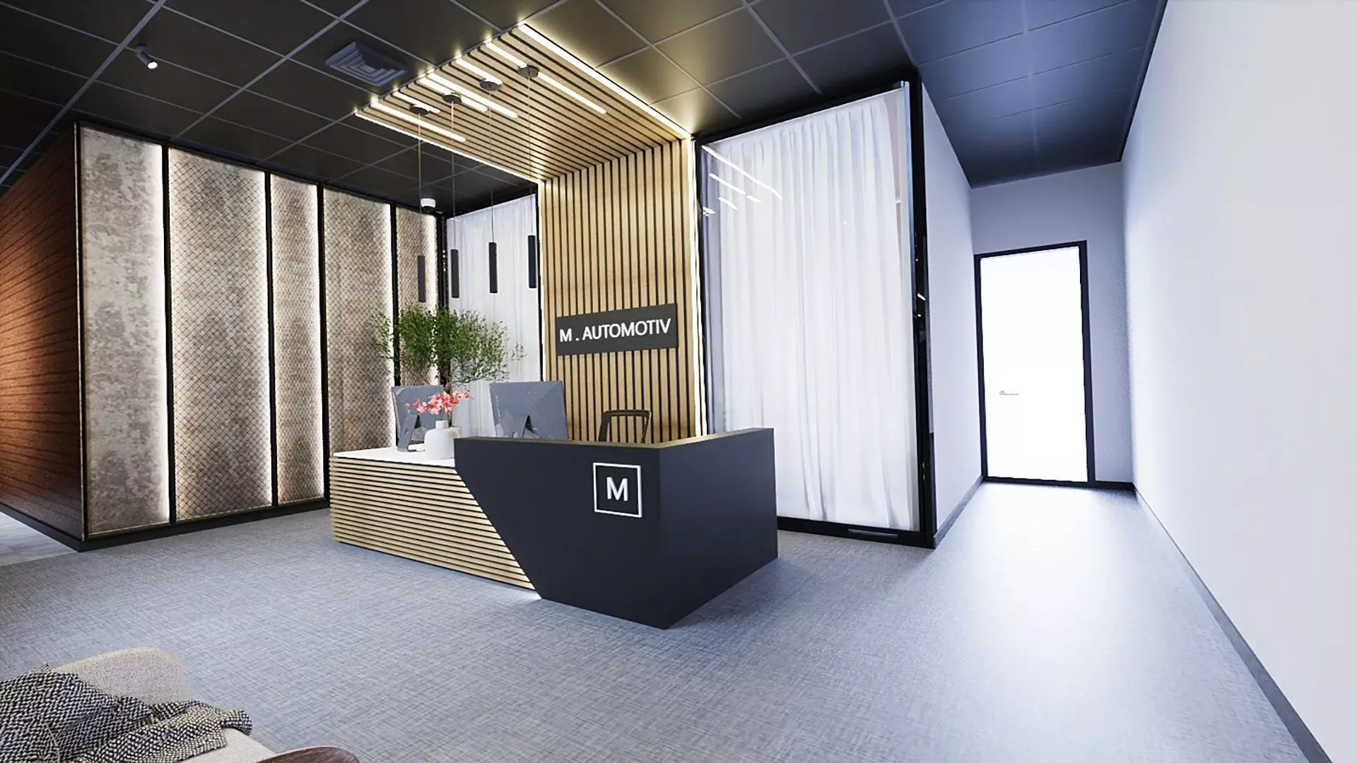 Modern Black Tone Reception Area Scene for Cinema 4D 3D model | CGTrader, image size:1920x1080