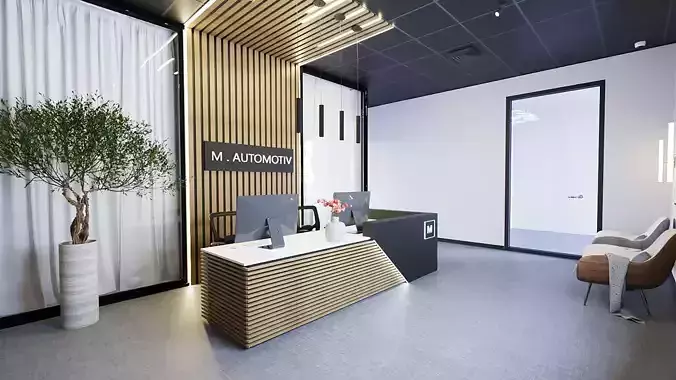 Modern Black Tone Reception Area Scene for Cinema 4D 3D model