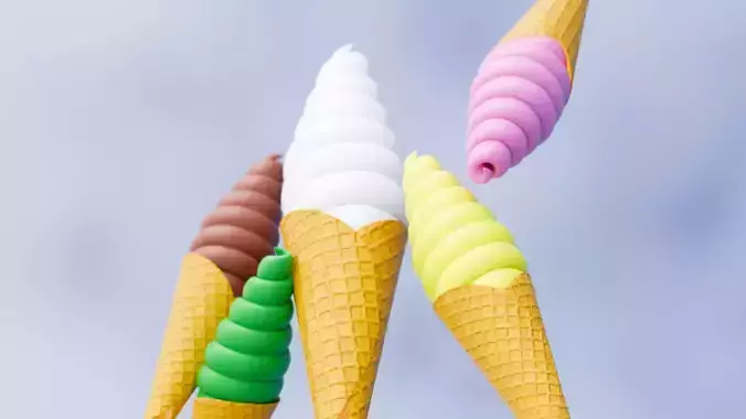 Colorful Soft Ice Cream Cones 3D Model