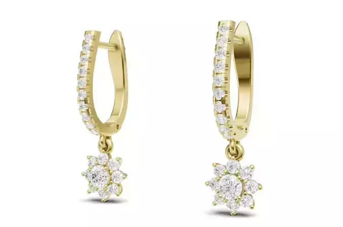 Diamond Cluster Bali Earrings For Women 3D print model