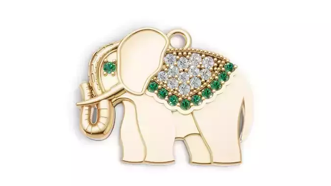 Elephant Pendant 3D Model Diamond Animal Jewelry Lucky Charm