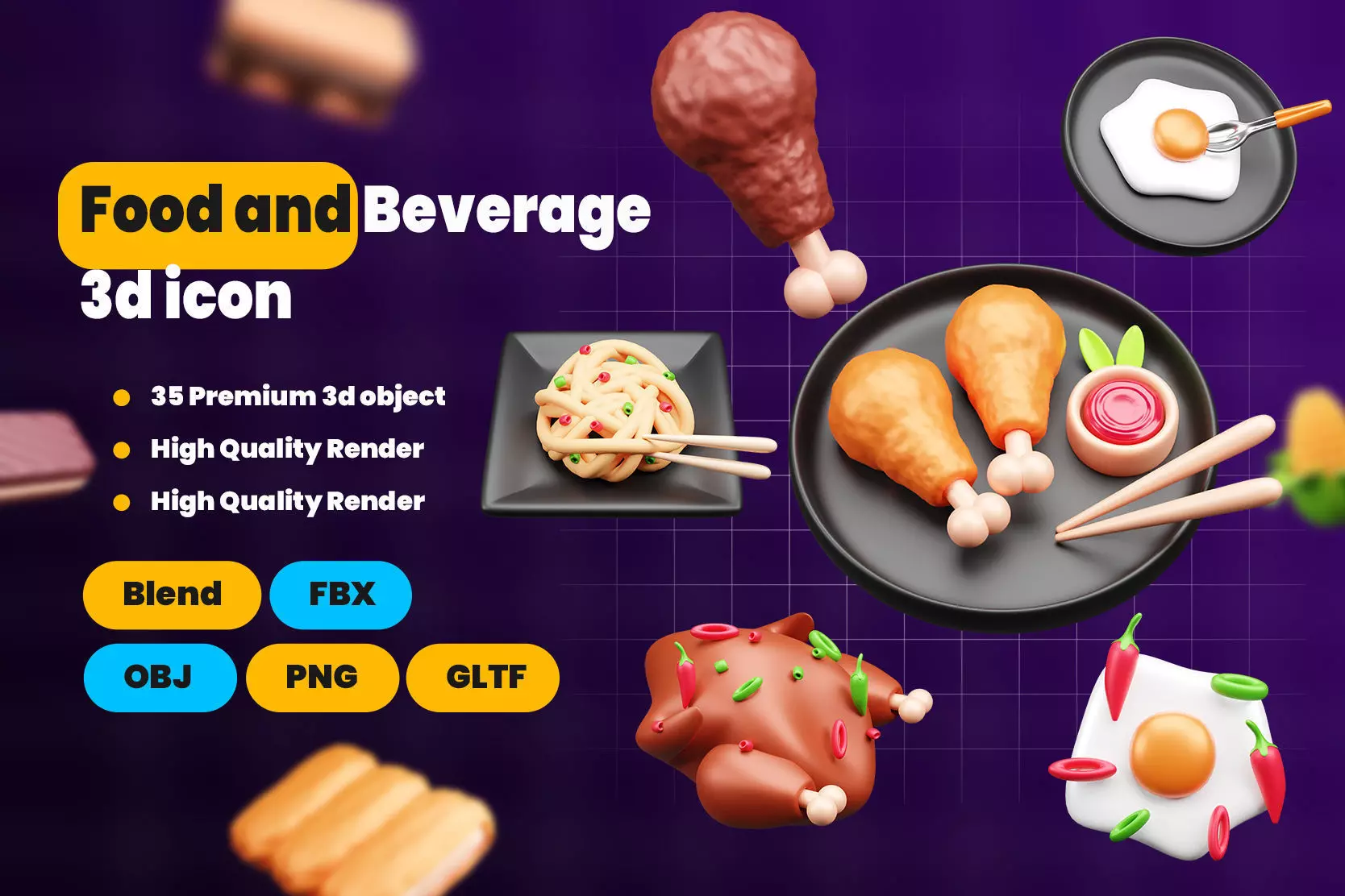 Food and Beverage 3d Icon Pack 3D model_0