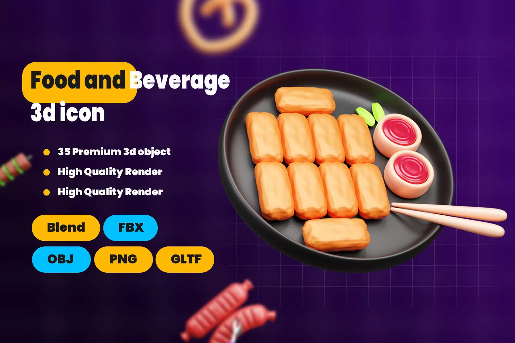 Food and Beverage 3d Icon Pack 3D model_1