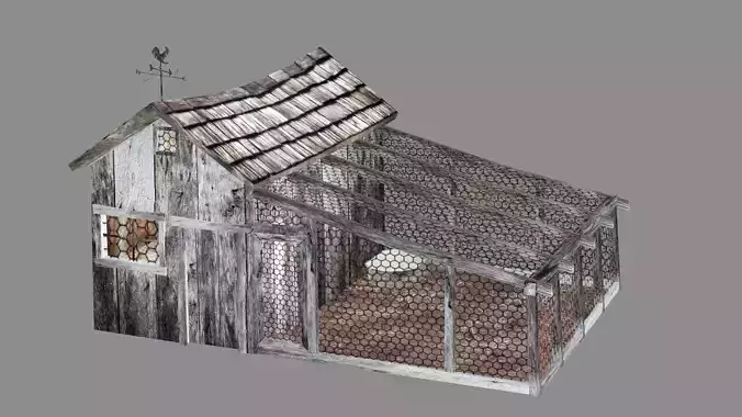 Chicken Coop With Cage Low Poly 3D Model Low-poly 3D model