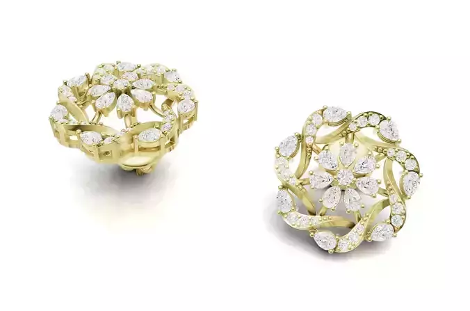 Diamond Gold Earrings with Pear and Round Diamonds For Women