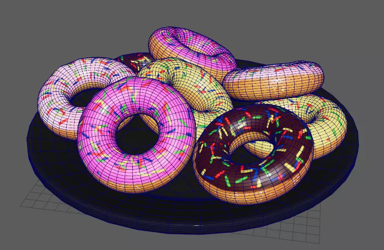 Colored Donuts on a Plate Low-poly 3D model_6