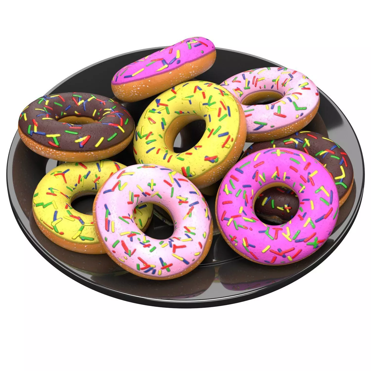 Colored Donuts on a Plate Low-poly 3D model_2