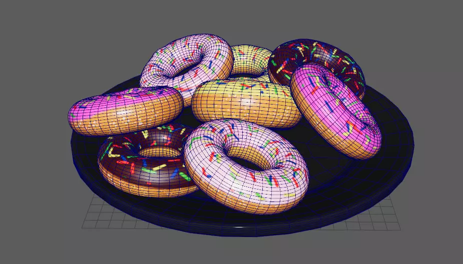 Colored Donuts on a Plate Low-poly 3D model_5