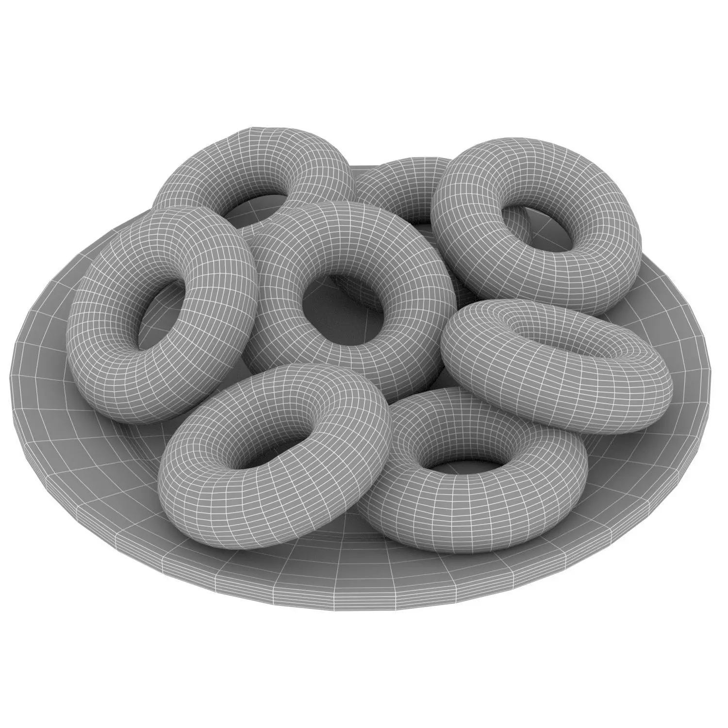 Colored Donuts on a Plate Low-poly 3D model_4